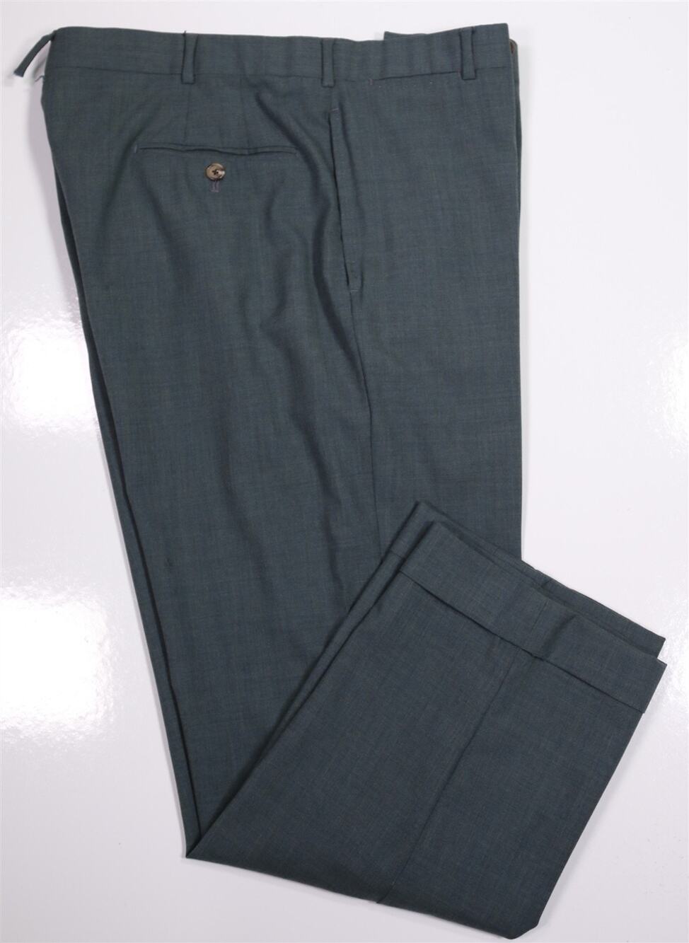 Sid Mashburn Blue Green Woven Flat Front Wool Dress Pants Trousers 34x27
